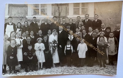 orig. Photo postcard wedding party around 1930 celebration 