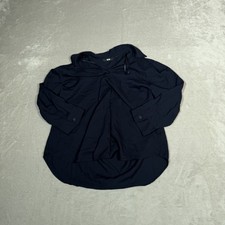 Uniqlo Blouse Womens Medium Blue Navy Split Neck 3/4 Sleeve Tunic Top Casual