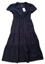 Quince Organic Cotton Poplin Tiered Maxi Dress Navy Medium Cottage