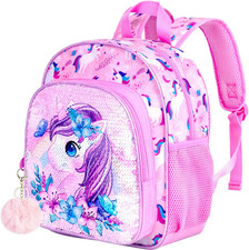 12 Toddler Unicorn Backpack for Girls Sequin Preschool Kindergarten Bookbag