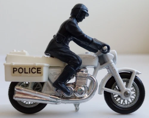 Vintage 1977 Matchbox Lesney Honda 750 Police Bike White w/ Blue Rider Number 33