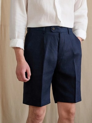Vintage Men's High-Waist Straight-Leg Shorts Breathable 100% Linen Stretch Pants