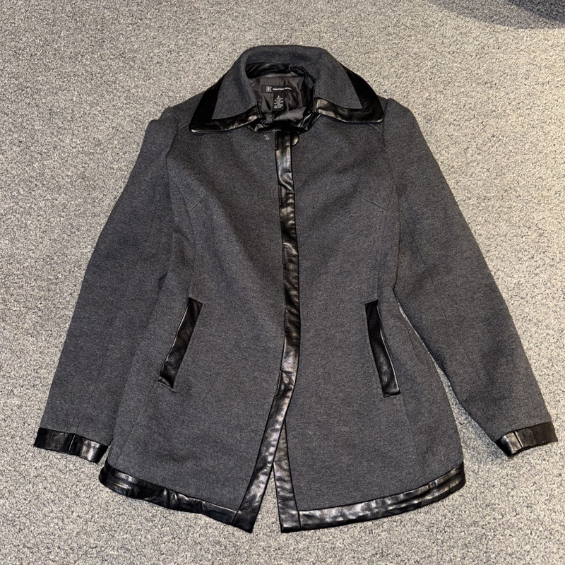 INC International Concepts Sz S Black Gray Faux Leather Trim jacket blazer As Is