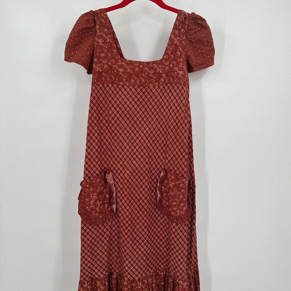 Young Edwardian Womens 70s Milkmaid Maxi Dress Size 5 Prairie Tiered Boho - Image 2 of 4