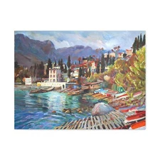 Boats Print Original Art Cotton Stretched Canvas Size 60.96 cm x 45.72 cm