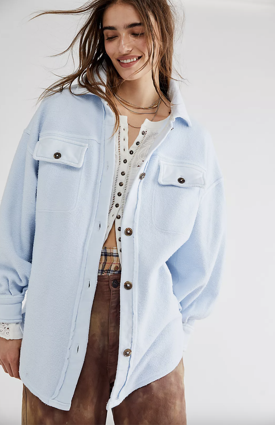 Free People Ruby Shirt Jacket in Powder Blue Size XS