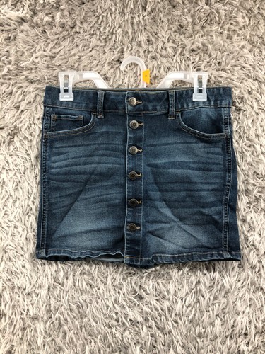 SO Jeans Skirt Girls Size 16 Mini Midi Blue Denim Button Closure Dark Wash - Picture 1 of 9