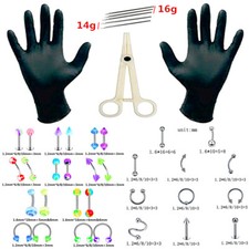 60pc Body Piercing Kit Jewelry Needle Tool Universal Ear Nose Navel Labret Set