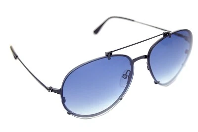 TOM FORD Dickon TF527 01W 61mm Hommes Grand Rond Pilote Soleil Noir Bleu Rare - Photo 1/4
