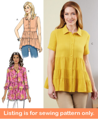 SEWING PATTERN Womens Clothes Button Down Shirt Top Tiers Summer Plus Size 6897