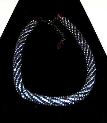 ZARA Necklace, Twisted Light Blue Rhinestone set in Black Metal