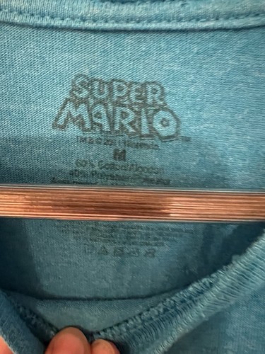 Super Mario Shirt Mens Medium Blue Cotton Blend Short Sleeve Mushroom Casual - Picture 2 of 3