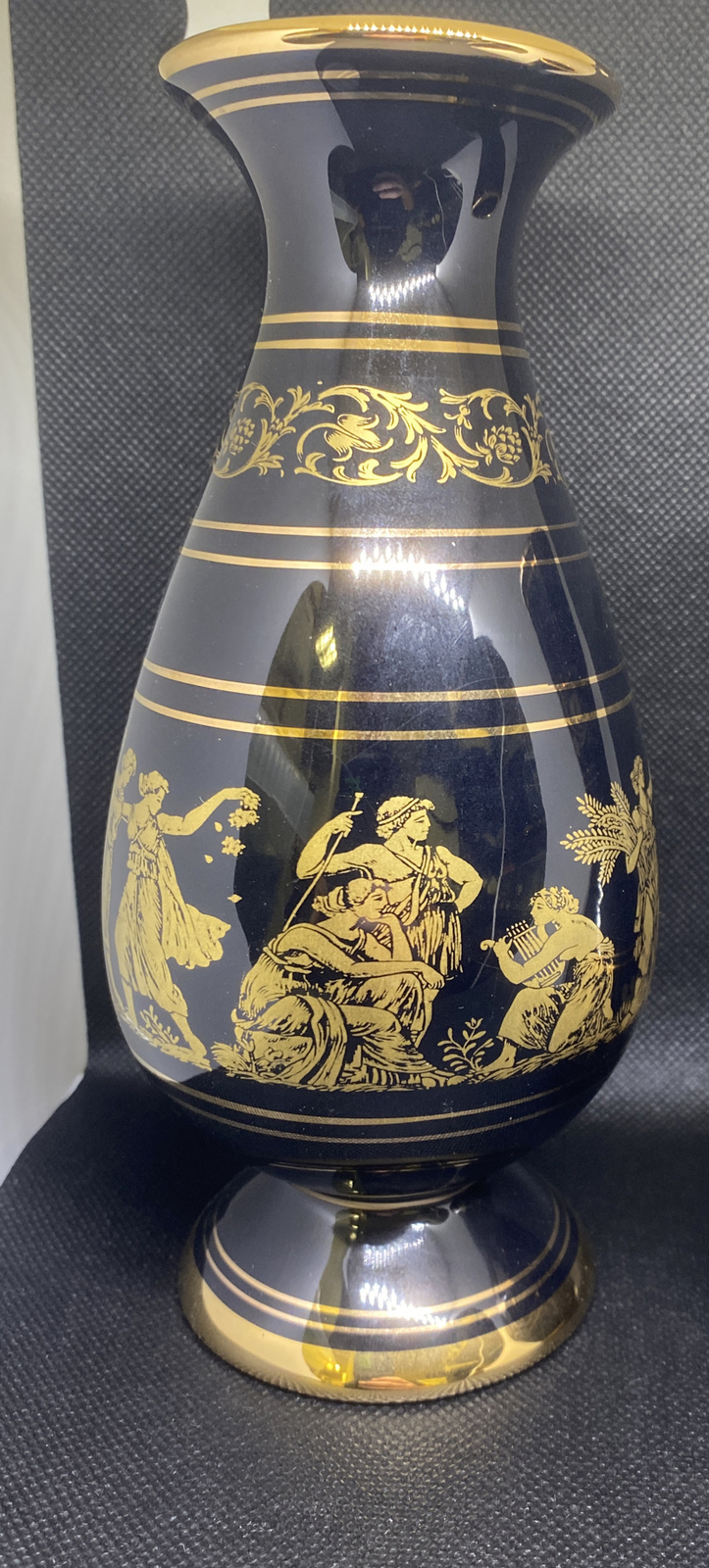 24K Gold Greek Vase Feax Ceramics Hand Made in Corfu Vintage Black
