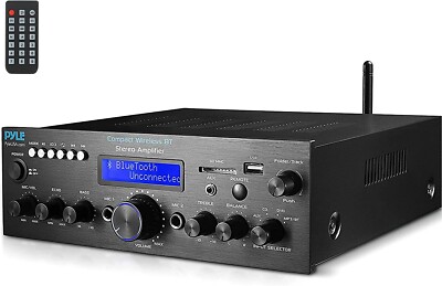 Pyle Compact Bluetooth Stereo Amplifier - 200 Watt Desktop Audio Power Amp