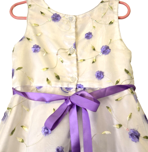 Youngland Girls Dress 5 Purple Embroider Flower Girl lined Satin Rose Tie Ribbon - Picture 6 of 15