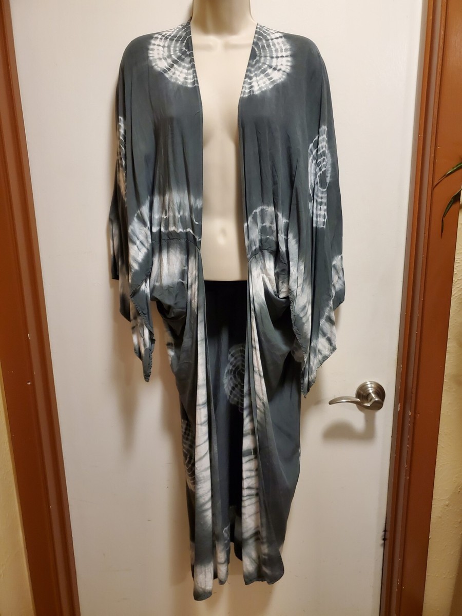Mustard Seed Women's Gray And White Tie-dye Open Front Duster Cover-up Size  S