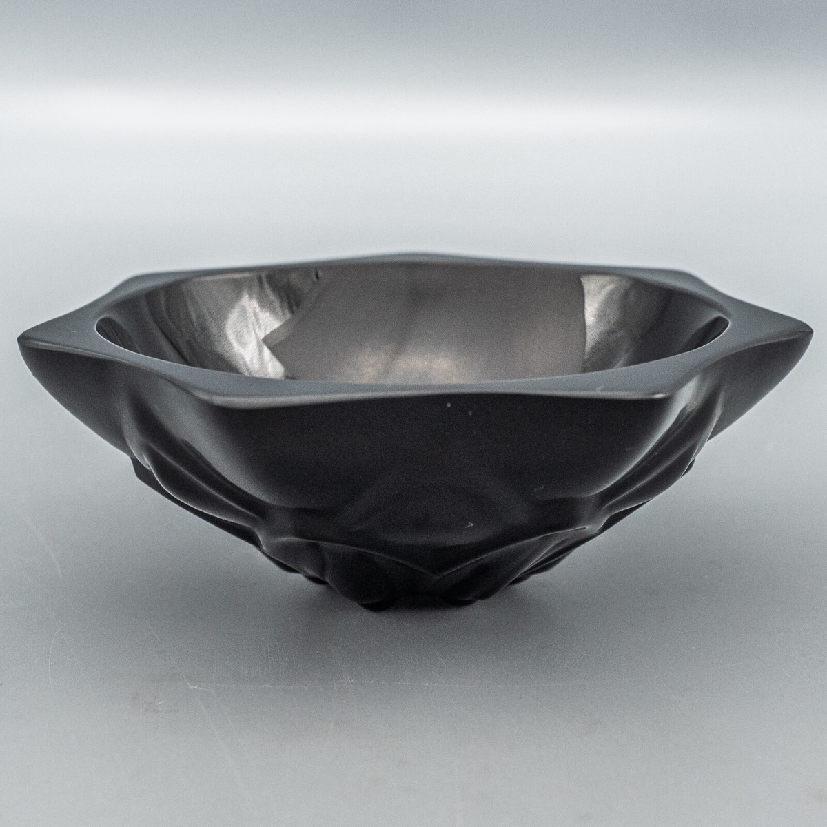 Lalique France Black Crystal Nymphea - Coupelle Flower Bowl 3 3/8