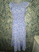 Nordstrom Lost + Wander Pick Me Blue White Floral Tiered Smocked Midi Dress S