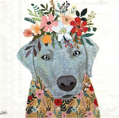 Full package of (20) Paper Beverage/Cocktail Napkins - Floral Dog