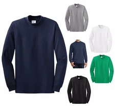 MEN'S MOCK TURTLENECK, LONG SLEEVE, 100% SOFT SPUN PRESHRUNK COTTON, S-4XL