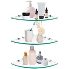 3 Pack Glass Bathroom Shower Shelves Extra Thick Wall Mounted Shelves Clear F...