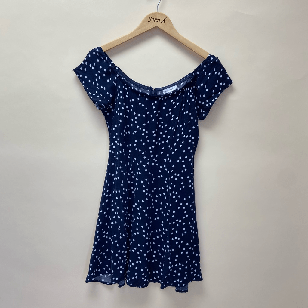 blue polka dot off the shoulder dress Bec and Bridge Brydie Asym Mini main image 1