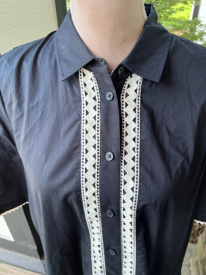 Vestido Camisa Kate Spade Broome Calle Encaje Inserto Negro Cinturón Cintura Caída Talla L Foto 4 de 4