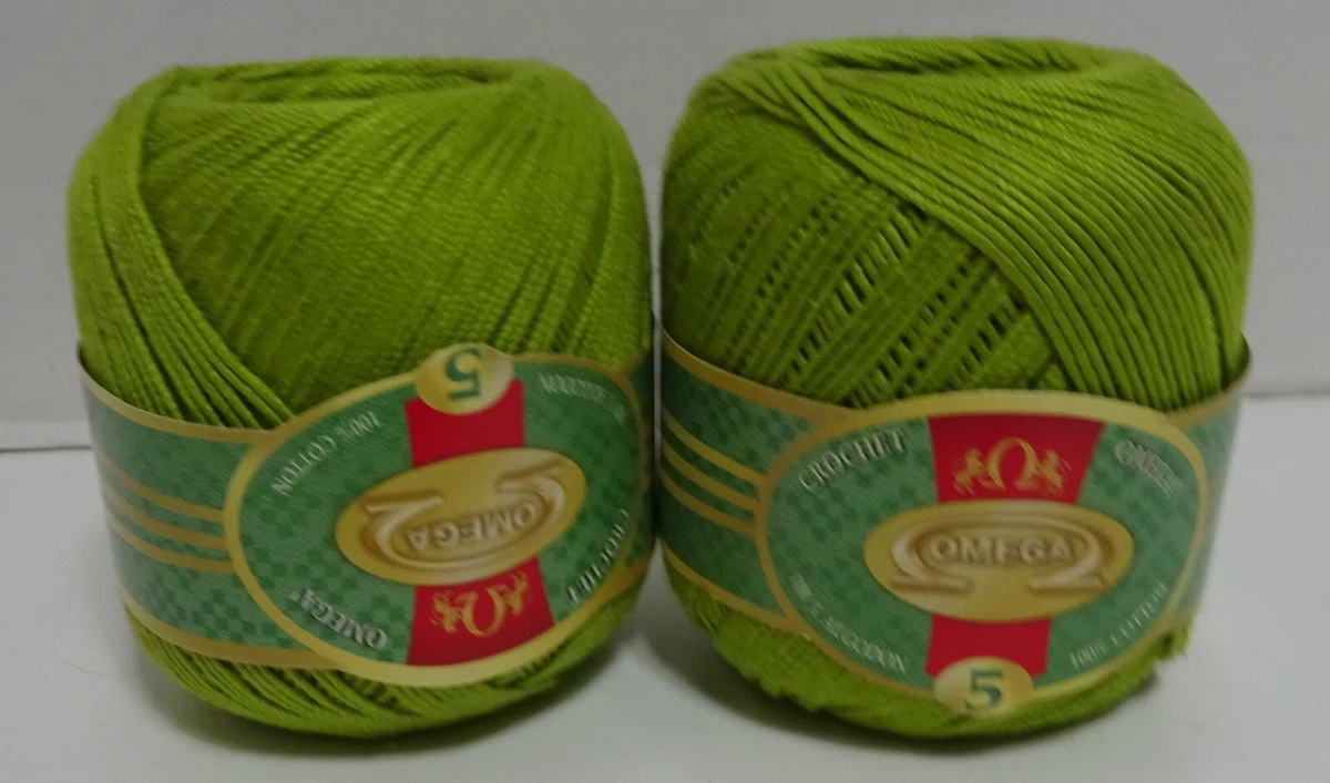 TWO Omega Crochet No.5 100 Mercerized Cotton Thread VERDE LIMON