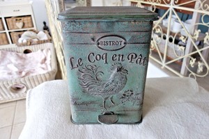 Shabby Tritt Eimer Mülleimer Le Coq En Pat Eisen 36x26cm Retro Grün