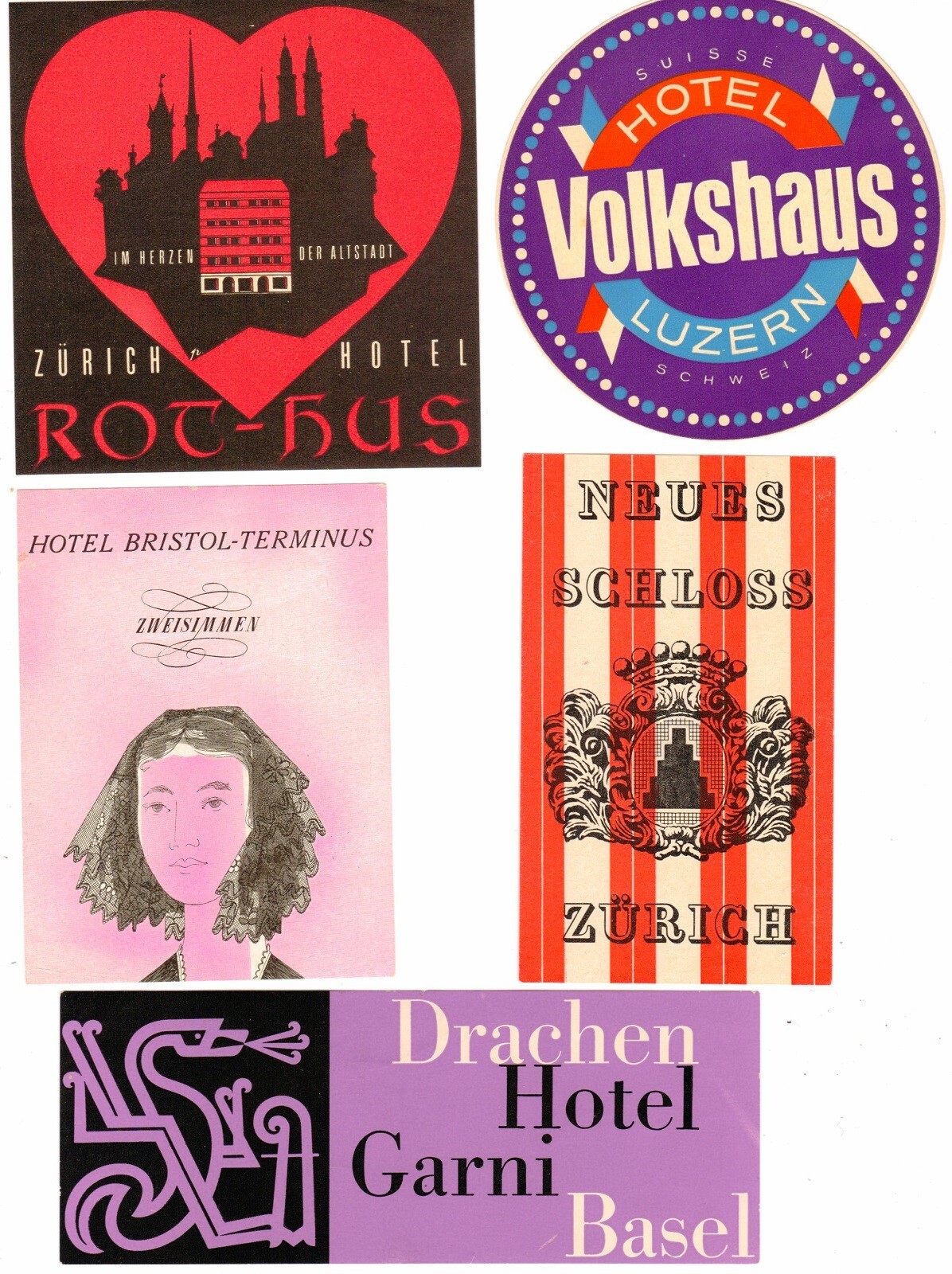 Swiss Hotel Luggage Tags Set of 5 for Various Cities