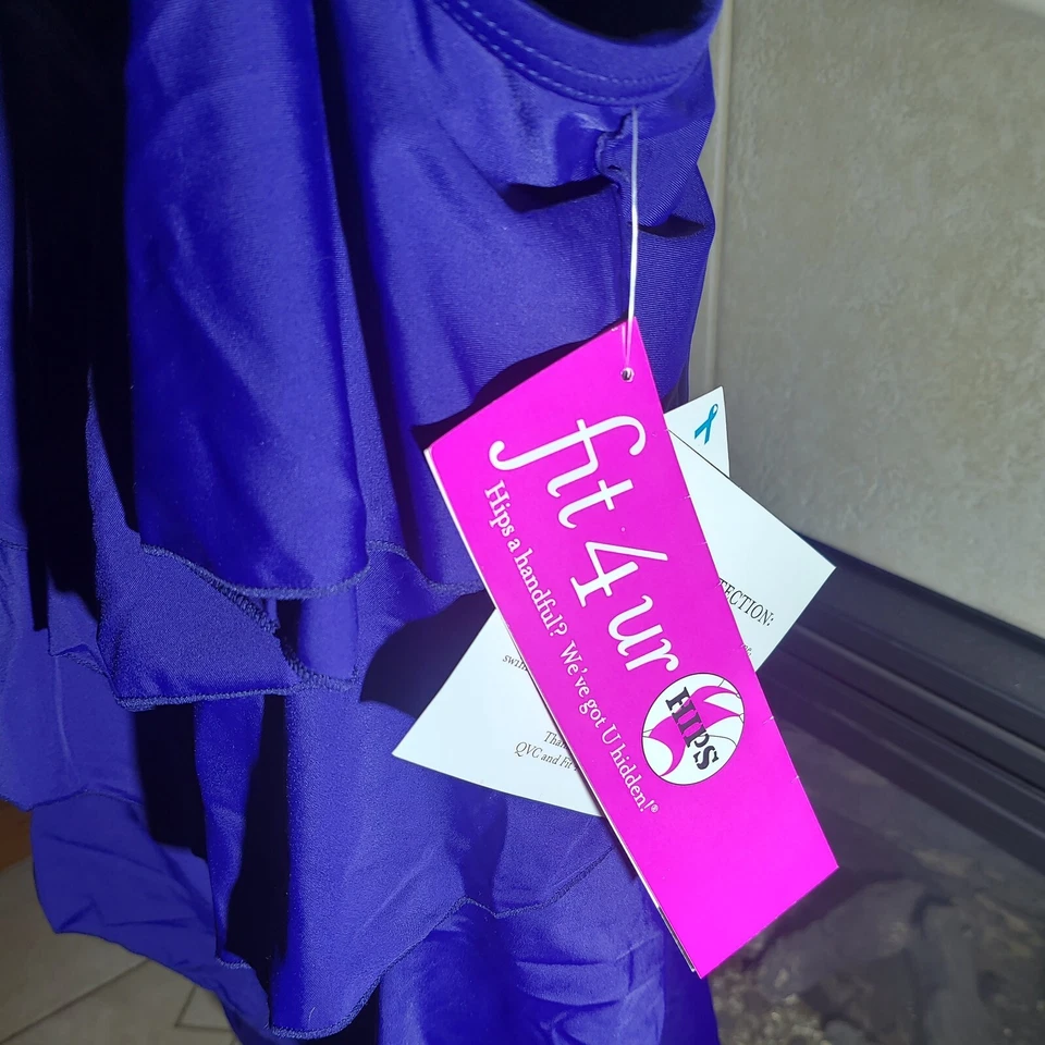 Traje de baño Fit 4 Ur Hips sólido dobladillo en V de 3 niveles bandeau mameluco talla 14 azul cobalto oscuro Foto 3 de 4