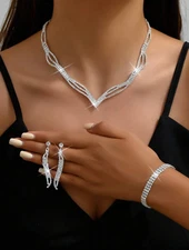 Joyeria Pendiente Colgante de Mujer Plata S925 Collar Arete Para Mujer Conjuntos