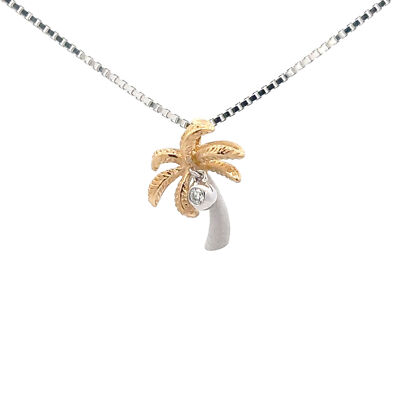 14KT. Weiß- und Gelbgold Diamant Palme Anhänger (Denny Wong) 12 x 15 mm.