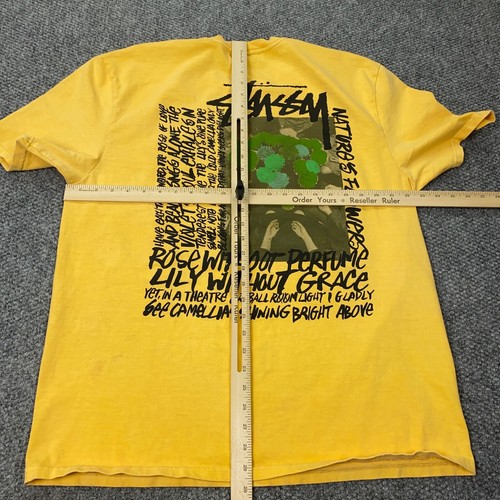Stussy Camellias Pigment Dyed Tee Mens XL Yellow Short Sleeve - Picture 7 of 9