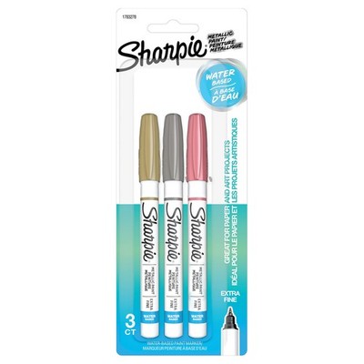   Water-Based Paint Markers, Extra-Fine Point, Metallic Colors, 3 Pack