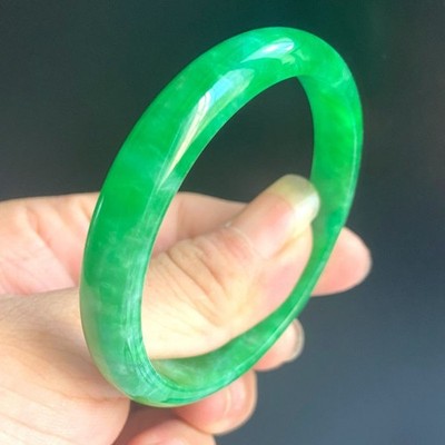 Certified Natural Grade AAA Ice Green Burmese Jade jadeite bracelet 58MM