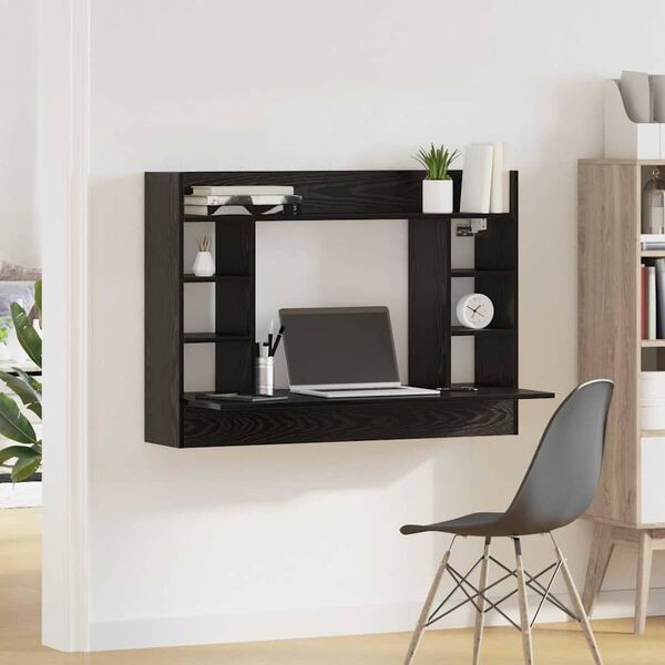 Wall-Mounted Desk Floating Computer Table w/ Shelves & Compartments Hanging Unit