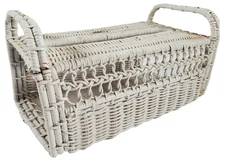 Vintage Woven WHITE WICKER Rattan Kleenex TISSUE BOX COVER RARE STYLE