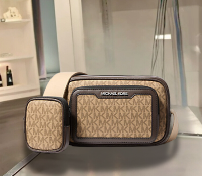 Michael Kors Cooper Men MK Logo Double Zip Camera Crossbody Bag