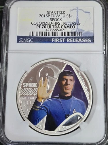 2015P Tuvalu Silver $1 Star Trek "Spock" Colorized PF-70 UCAM NGC