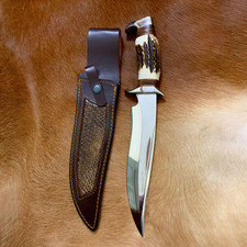 Custom Handmade High Carbon Steel Bowie Knife with stag Handle  Leather Sheath