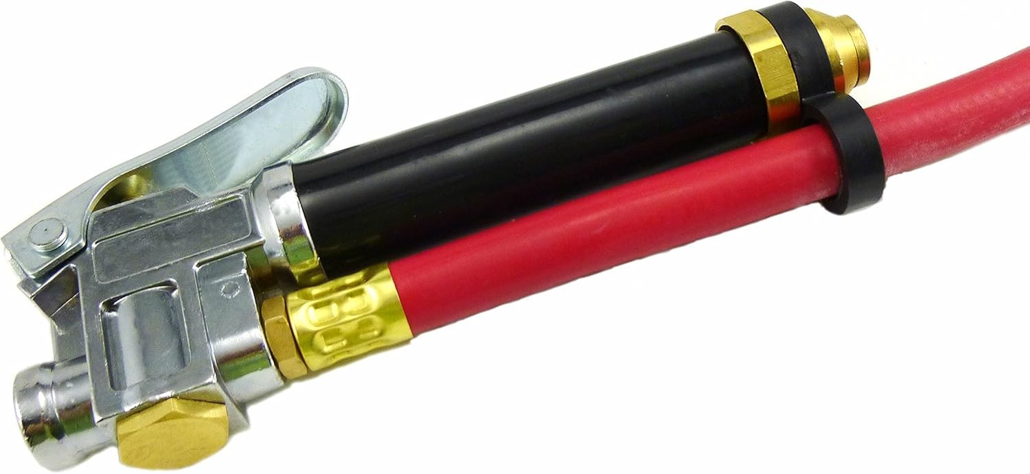 Dual Foot Chuck Inflator with 12&ldquo; Rubber Hose, 1/4" Female NPT
