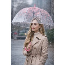 Pink Floral Clear Umbrella Transparent fashion dome umbrella All weather 45"