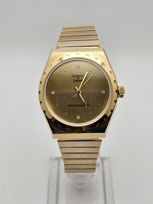 Rare 1970s Vintage Ornega 21 Electra Men Handwind Analog Watch Goldtone Fluted 