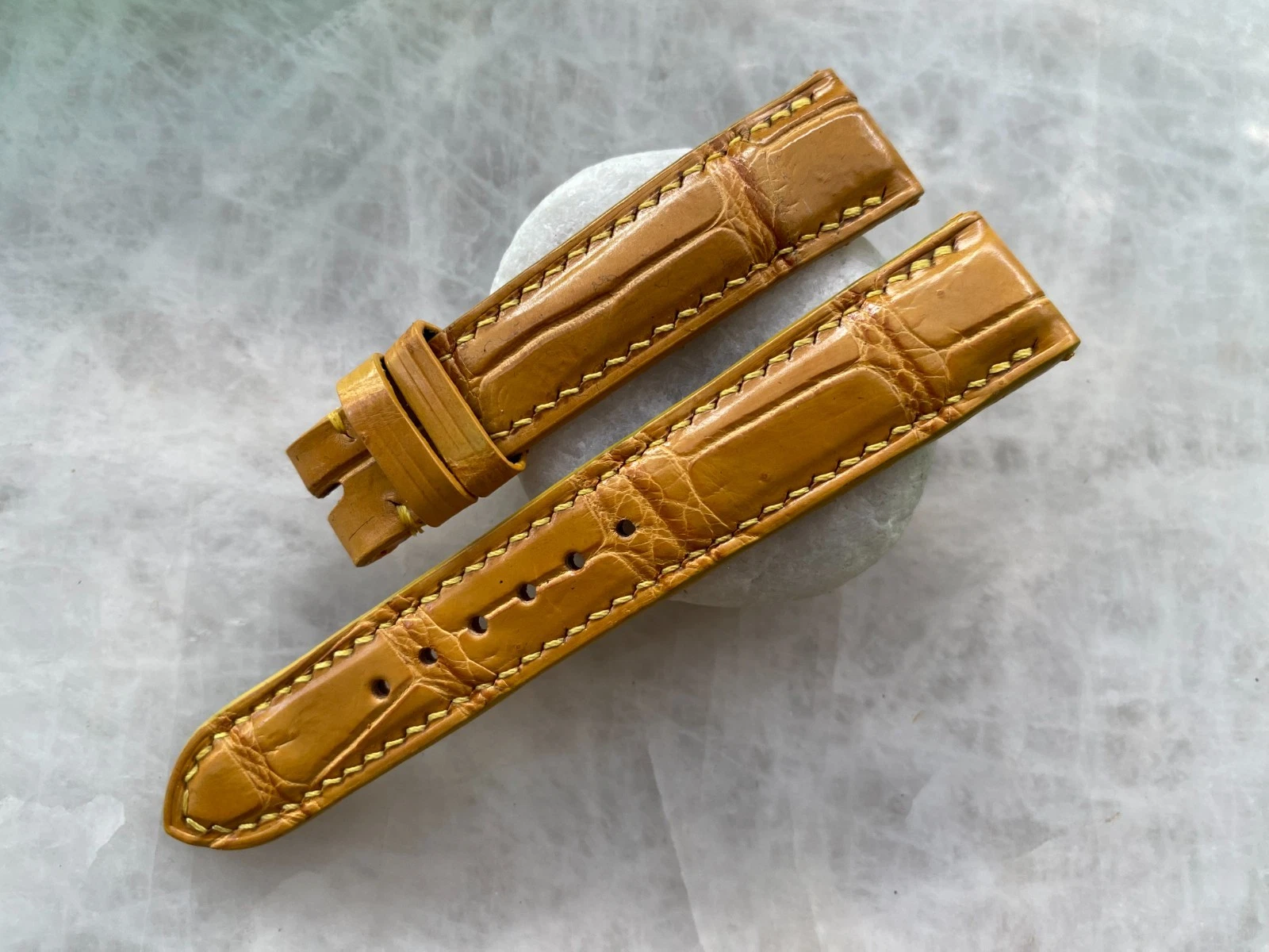 18mm/16mm Yellow Alligator Crocodile Print Leather Watch Strap Band