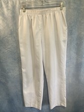 Vtg 90s Alia Petite 14P White Elastic Waist Pleated Pants Slacks 100 Polyester