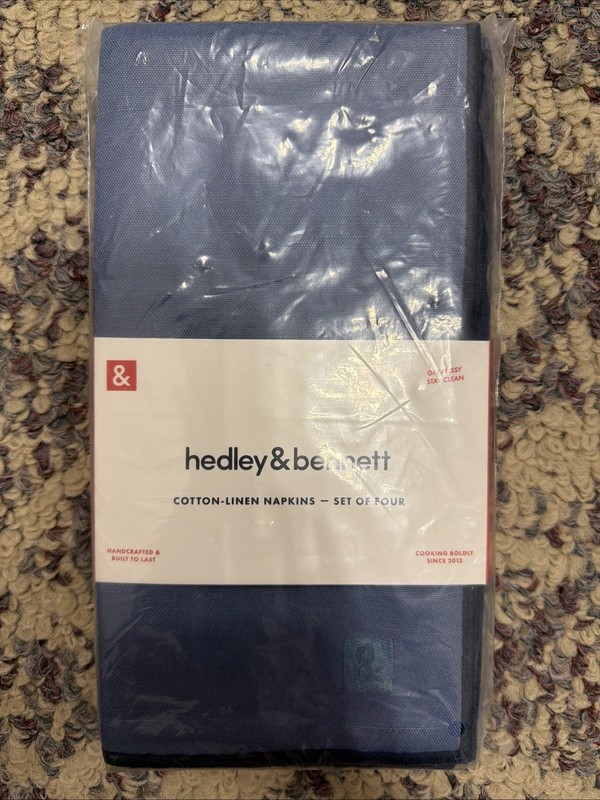 Hedley Bennett cotton-linen napkins set of 4 NEW Day At Sea Multi Blue 20”x20”