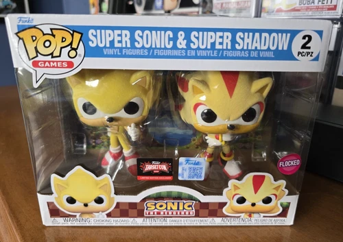 NIB Funko Pop! Super Sonic & Super Shadow 2 Pack Flocked – Target Con Exclusive