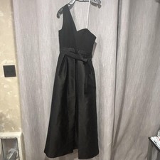 Kay Unger Jumpsuit Womens 6 Black Satin One Shoulder Bow Overlay Pants Formal
