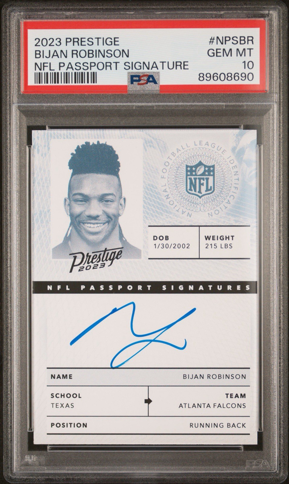 2023 Panini Prestige - Nfl Passport Signatures Bijan Robinson #NPS-BR (AU, RC)
